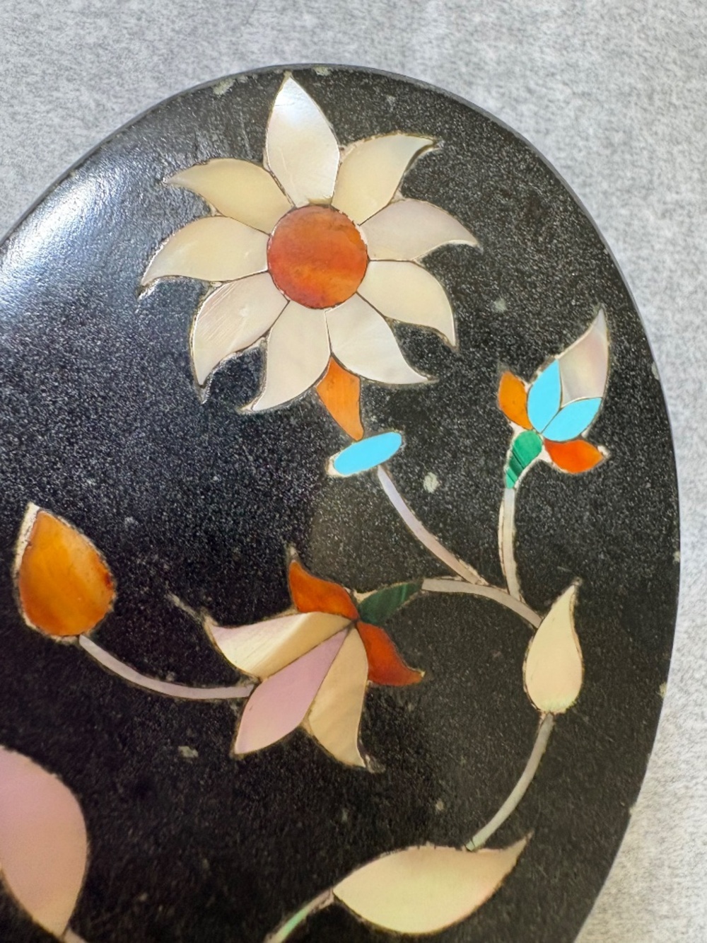 Handcrafted Floral Keepsake Box, Mother of Pearl Floral Marble Box 4.5”x 3”